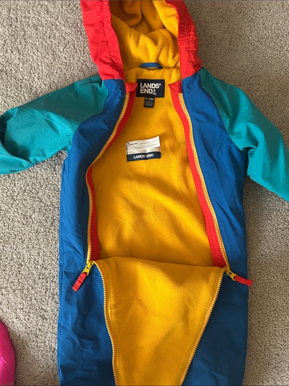 Lands' End Kids Colorblock Hooded Snowsuit in Blue, Teal & Red - Picture 3 of 5